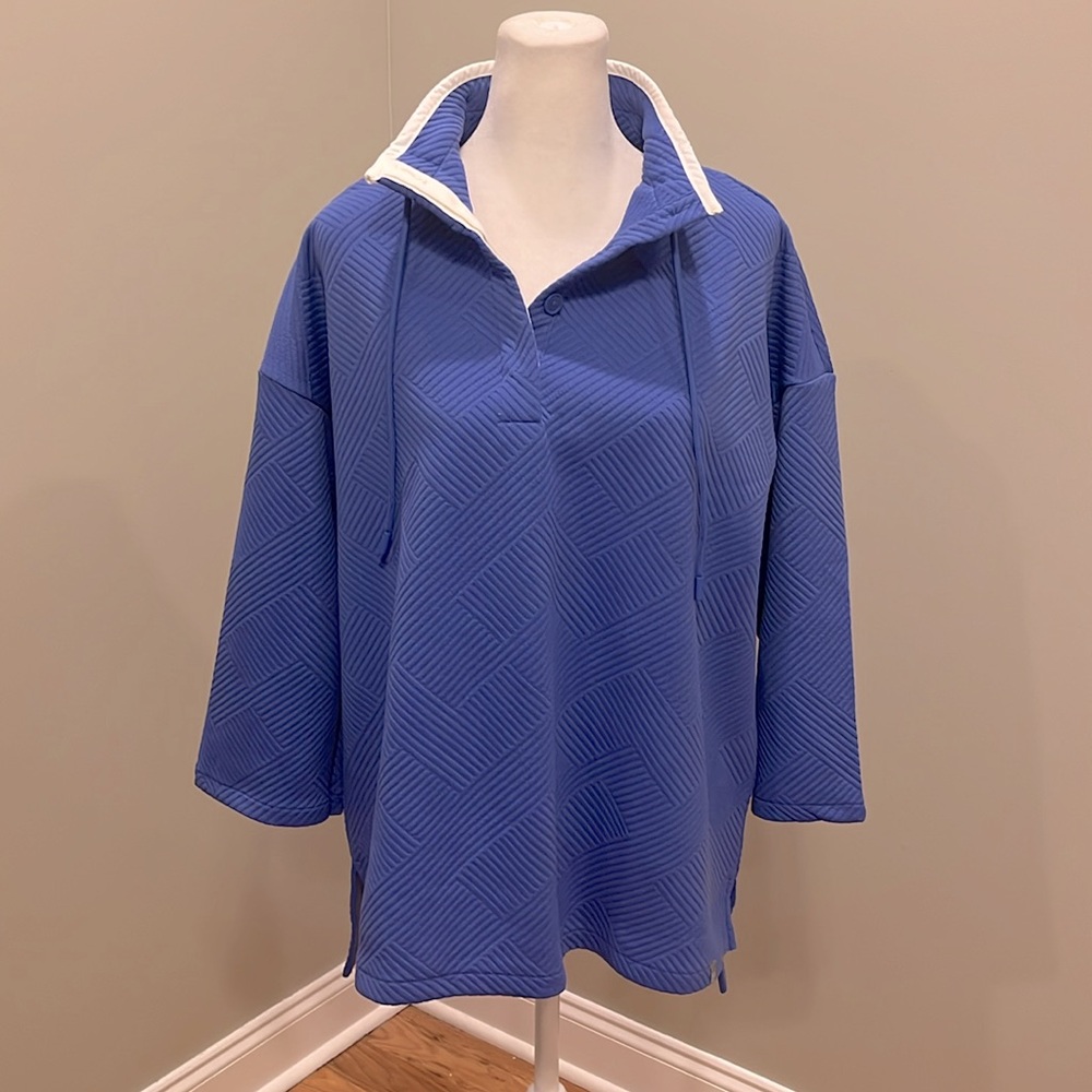 T by Talbots MIXED QUILT BUTTON NECK PULLOVER Sweatshirt
